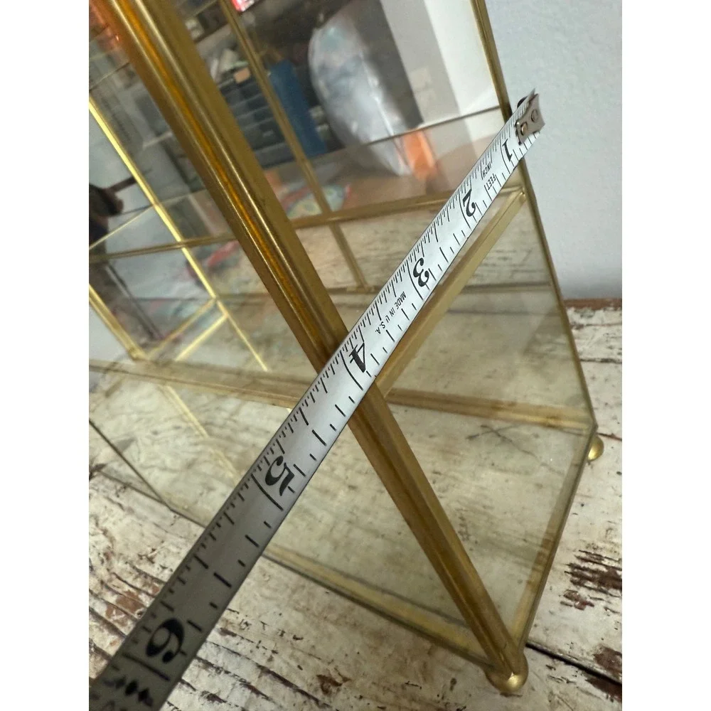 Vintage Brass Glass Arched Curio Display Case Mirrored Back 14